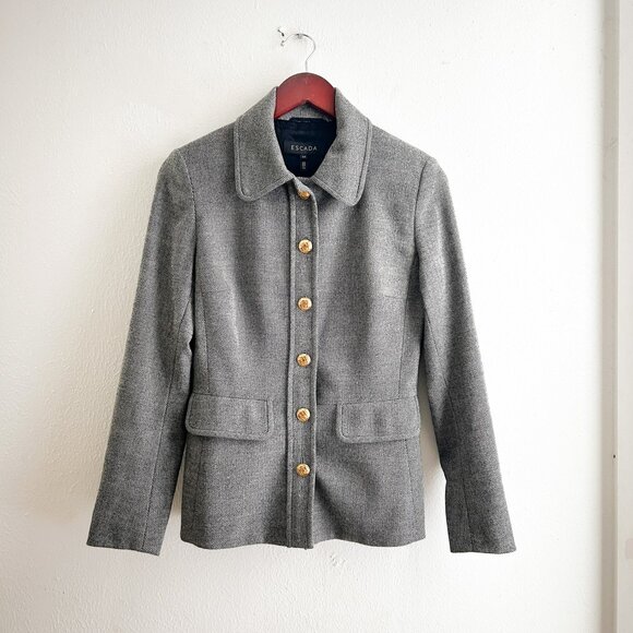 ESCADA Virgin Wool Herringbone Quiet Luxury Powersuit Blazer and Trousers SZ 34 - Picture 2 of 14